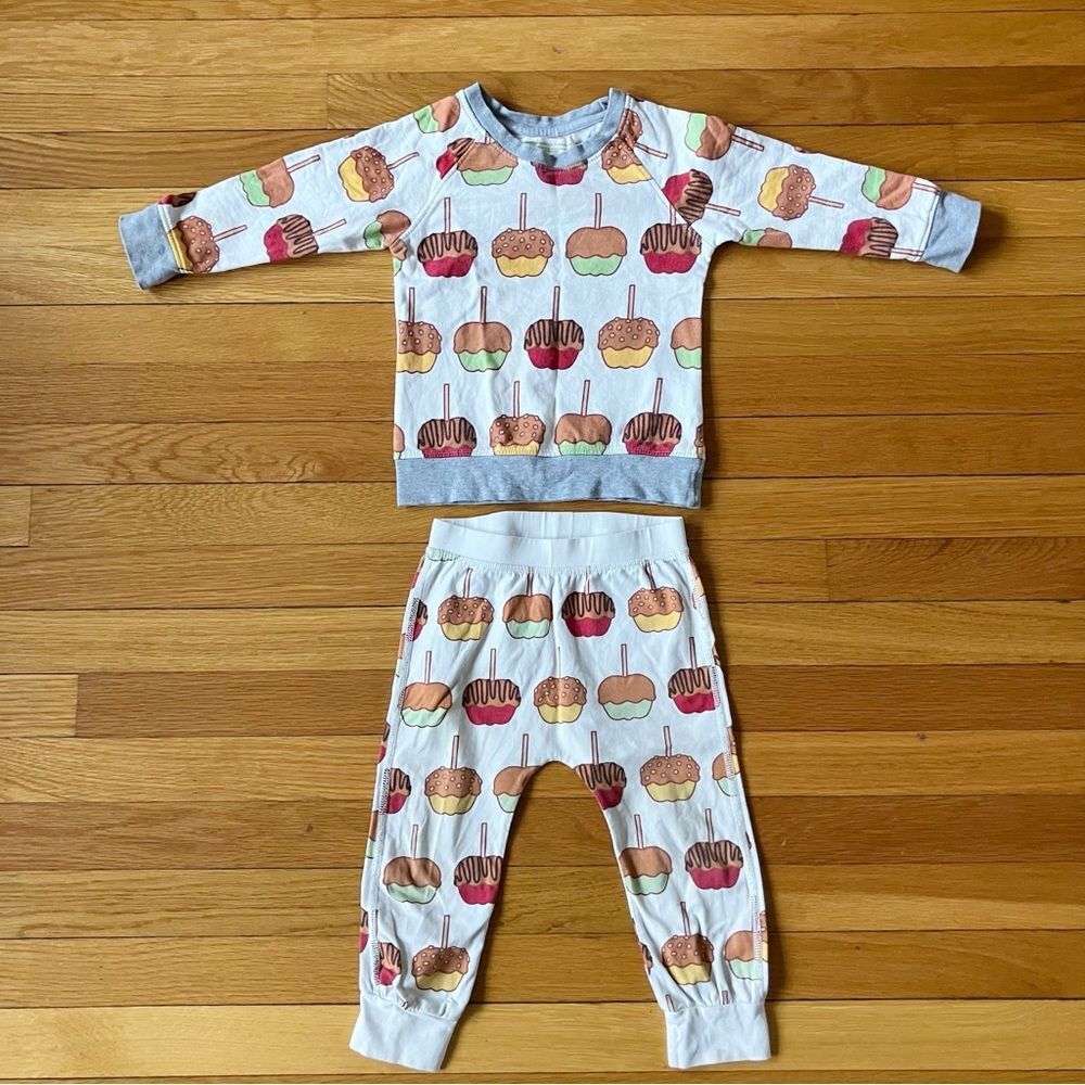 Monica + Andy Red Orange Fall Caramel Apple Organic Cotton Playset Outfit 2T